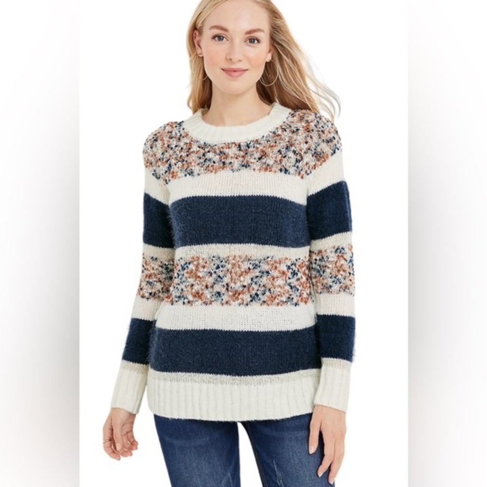 Stripe Popo Crew Neck Sweater by Maurices - Size XS (oversized)
